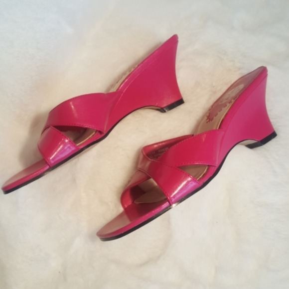 DL ♡ Gorgeous Bright Pink "Berkley" Open Toe Slip On Cris Cross 2.5" Heels 5.5M - Picture 4 of 15